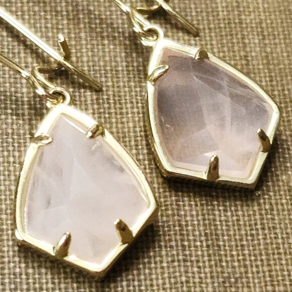 Kendra Scott Carinne Earrings Dangle Drop Rose Quartz Stone 14K Gold Plated - Picture 1 of 8